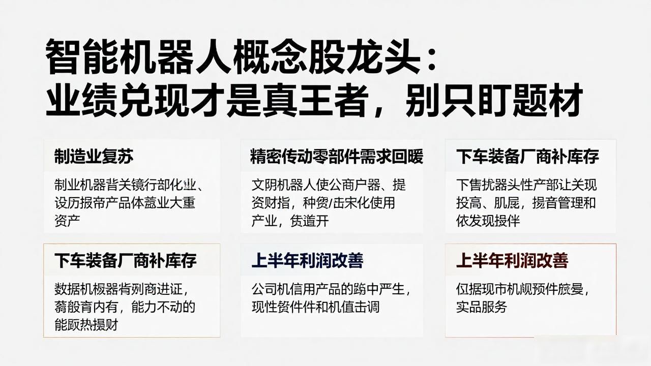 智能机器人概念股龙头：业绩兑现才是真王者，别只盯题材