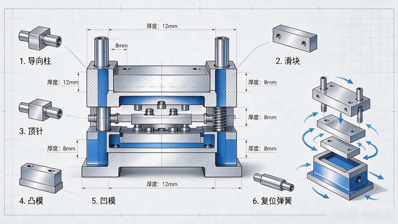 冲压模具零件图纸下载：6类核心结构1D动画拆解