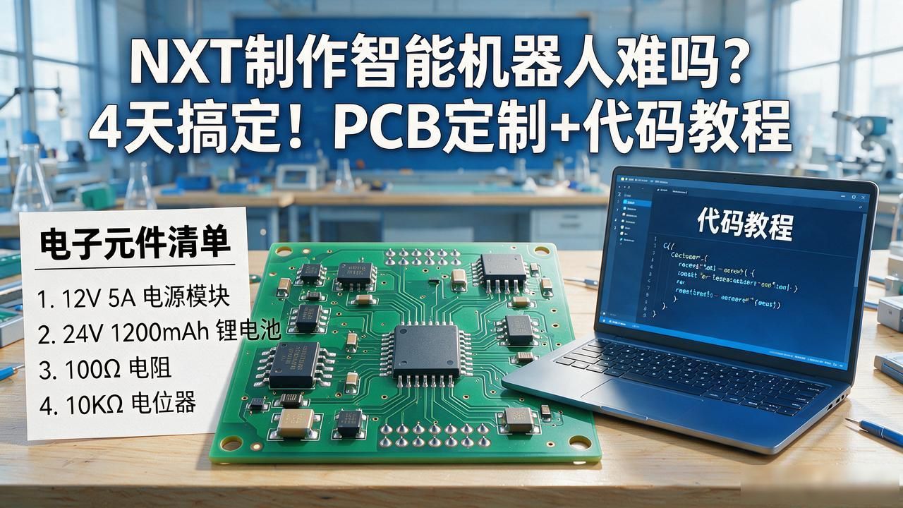 NXT制作智能机器人难吗？4天搞定！PCB定制+代码教程